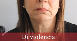 Fotograma del vídeo con la cara de la actriz y el título Di violencia